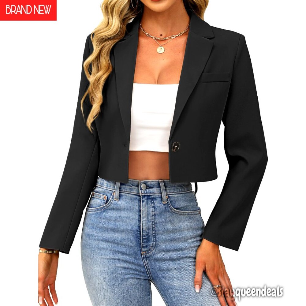 Cropped Blazer Women's Business Casual Polyester Spandex Long Sleeve Jacket